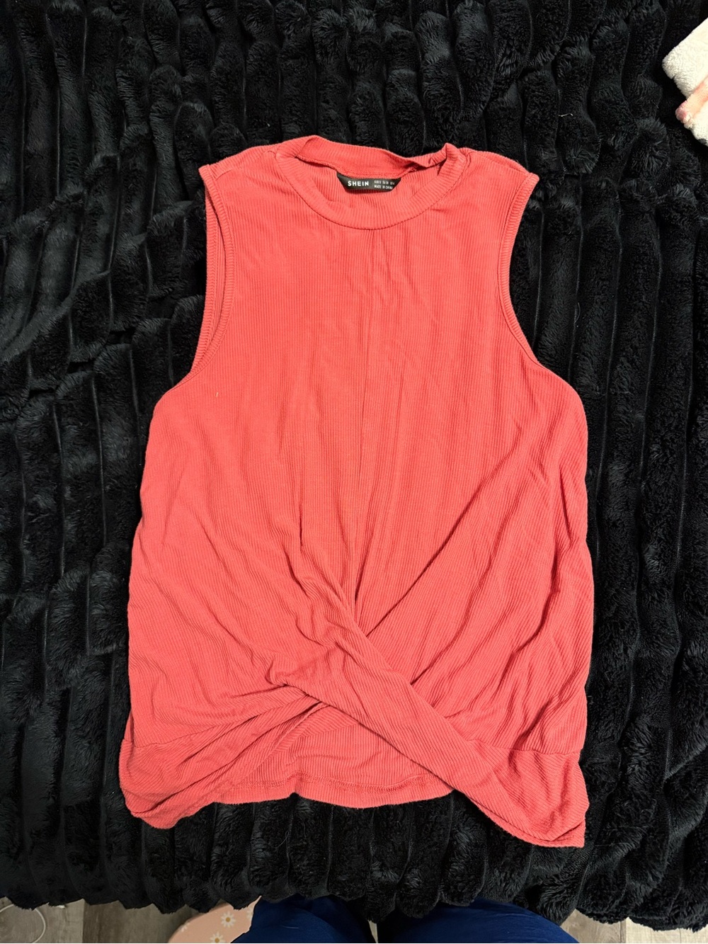 SHEIN Coral Twist-Front Ribbed Tank